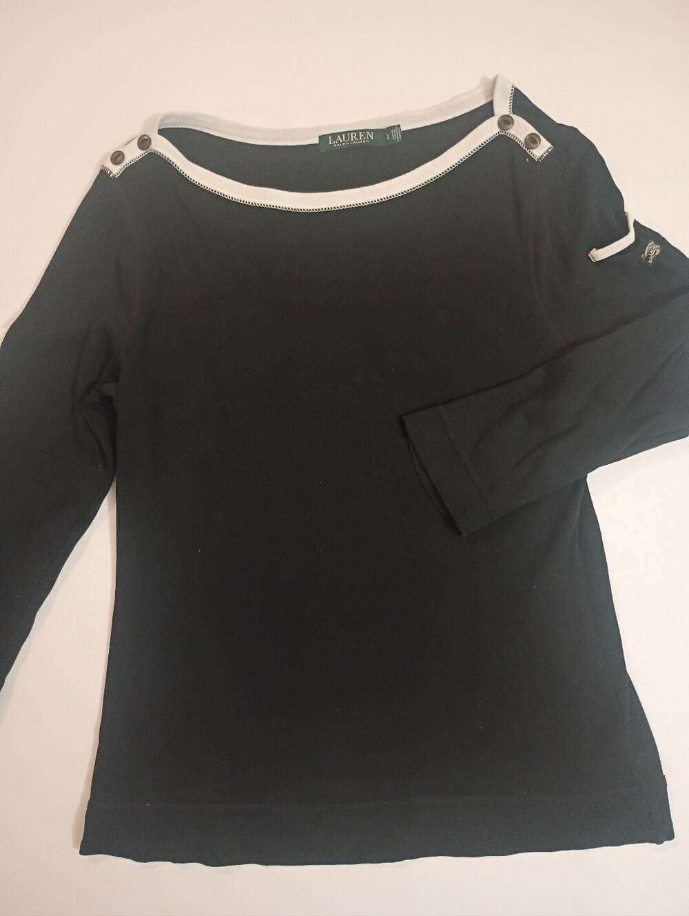 Lauren Ralph Lauren Black Women's Long Sleeve Top Pocket And Button Details